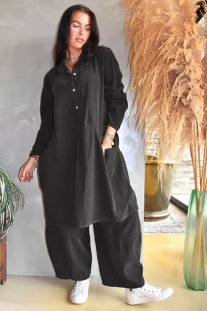 Arbi Needlecord Pop Over Shirt Dress Chocolate